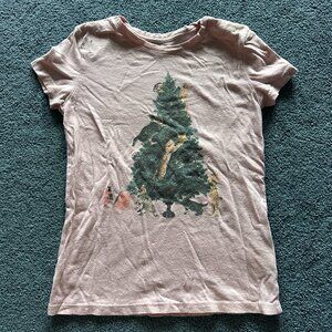 Old Navy Girl's Pink Cat Christmas Tree Holiday Short Sleeve T-Shirt Small 6-7